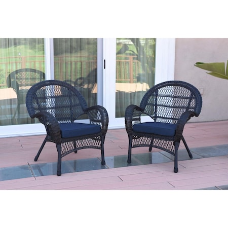 Jeco W00211-C-2-FS011 Santa Maria Black Wicker Chair with Blue Cushion, 2PK W00211-C_2-FS011